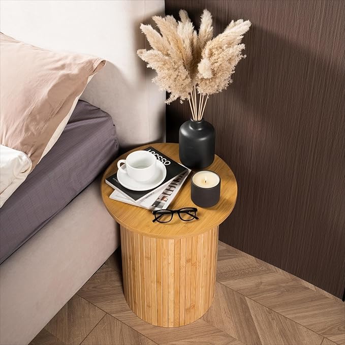 Handcrafted Round Fluted Pedestal End Table - Image 6