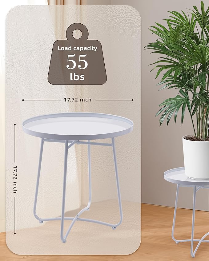 Small Side Round Table for Living Room Bedroom, Weather Resistant Outdoor Side - Image 2