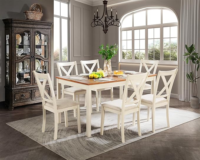 7-Piece Farmhouse Solid Wood Dining Table Set - Image 5