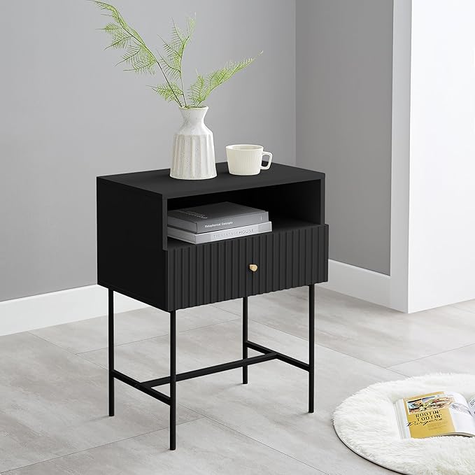 OCANDO Black Night Stand 19" Bedroom Bedside Table, Mid Century Modern Small - Image 7