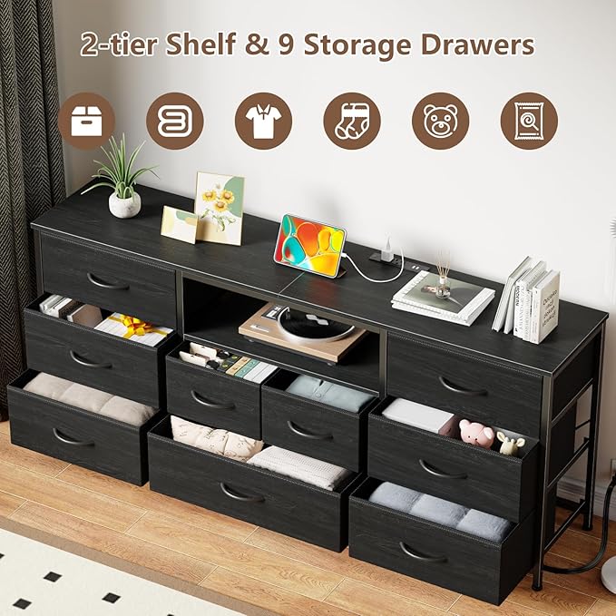 Furnulem 9 Drawer Dresser, 63” Long TV Stand - Image 4