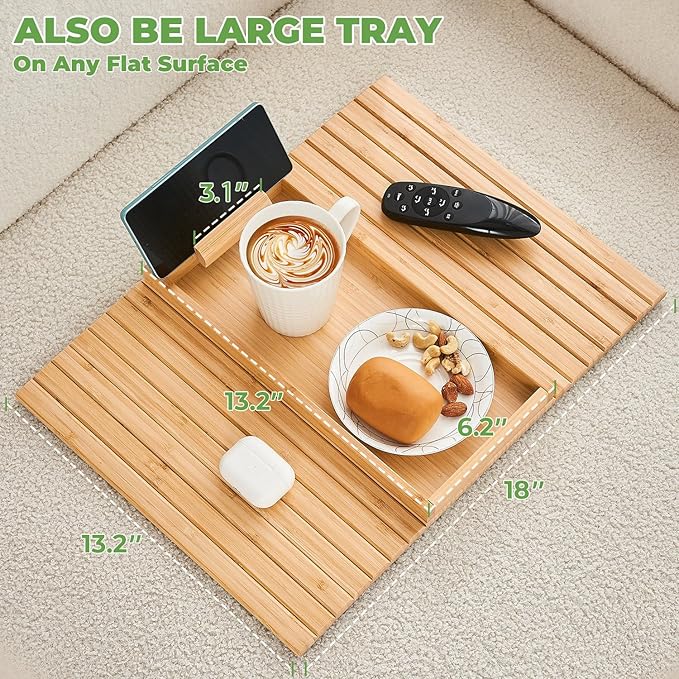 Bamboo Sofa Arm Tray, Anti Falling Couch Arm Tray Armrest Table - Image 6