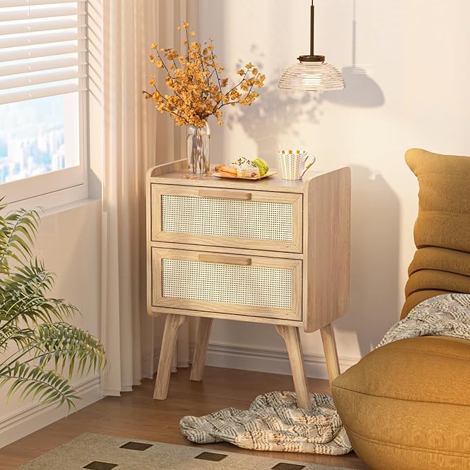 Lerliuo Rattan Nightstands Set of 2, Boho Night Stand - Image 5