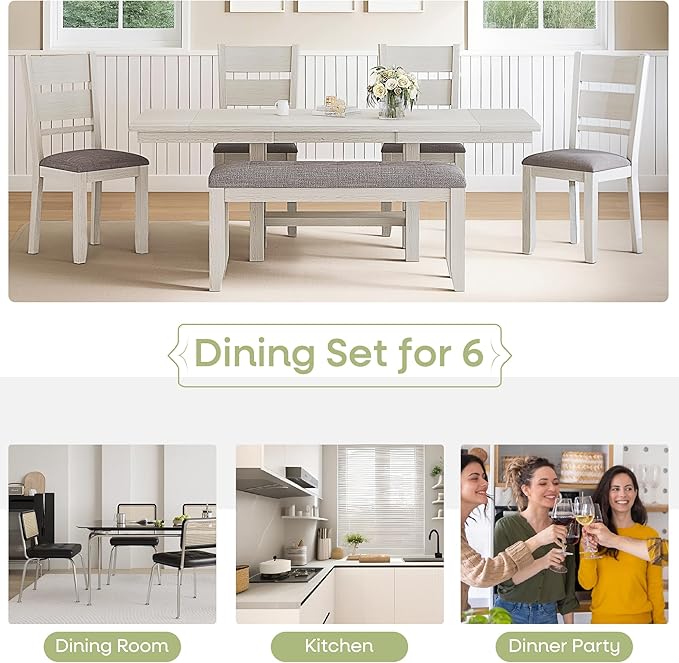 6-Piece Solid Wood Dining Table Set - Image 7