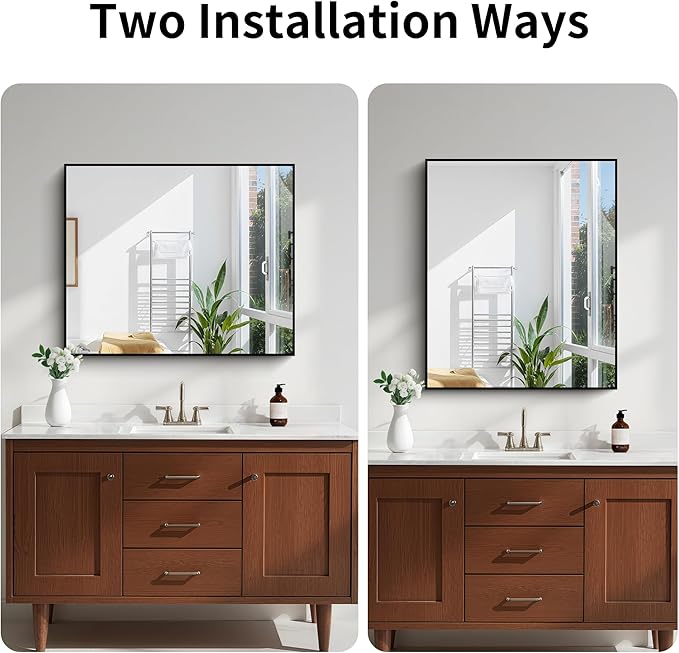 KOCUUY 30x36 Inch Large Black Wall Mounted Mirror, Aluminum Framed Decorative - Image 6