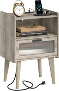 Nightstand with Charging Station, Bedside Tables Oak Grey End Table Side Table by MMEOLUOOK
