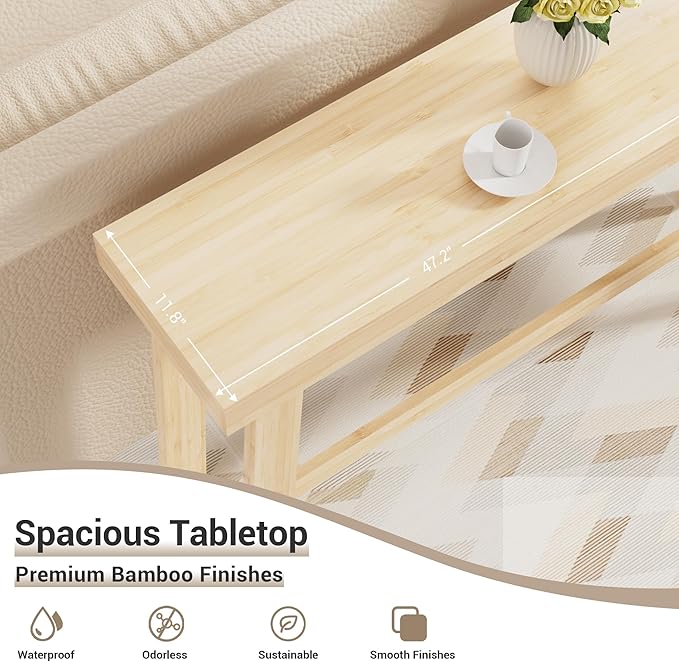 Bamboo Wood Entryway Table 47.2" Console Table, Narrow Sofa Table - Image 5