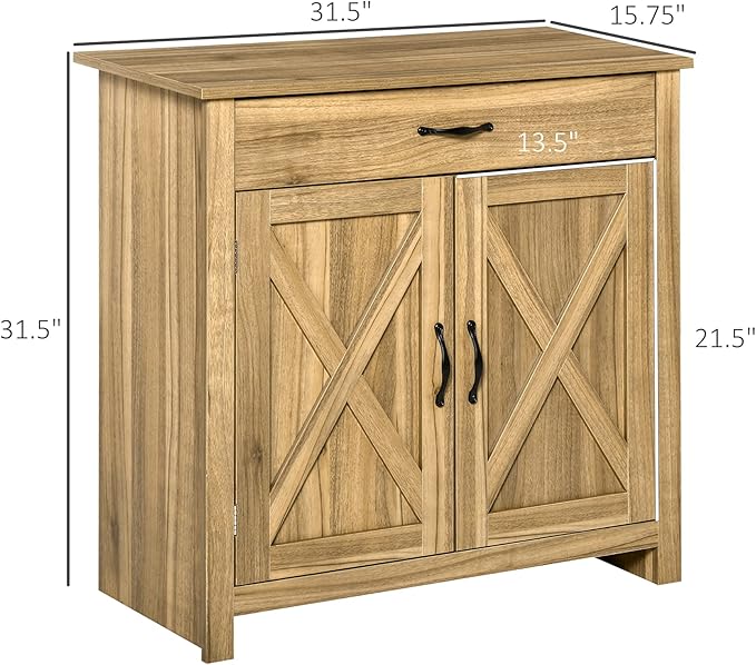 HOMCOM Farmhouse Sideboard Buffet Cabinet, Barn Door Coffee Bar Cabinet - Image 3