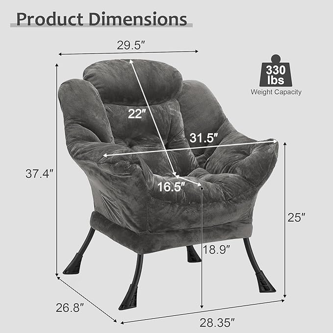 Fabric Lazy Chair for Adults, Oversized Upholstered Sofa Chair, Plush Comfy - Image 3