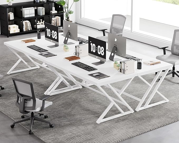 LVB Modern White Computer Desk, Long Industrial Home Office Desk - Image 9