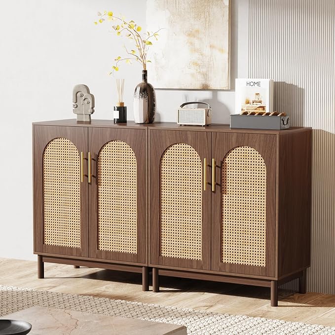 Tribesigns Set of 2 Rattan Sideboard Buffet Cabinet - Image 5