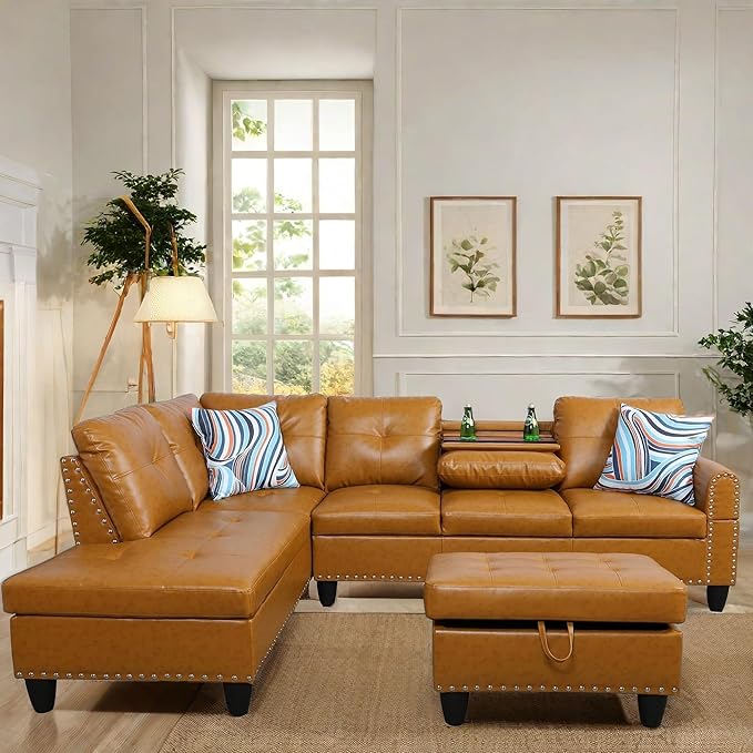 L Shaped Sectional Couch with Otttoman, Apartments - Image 5