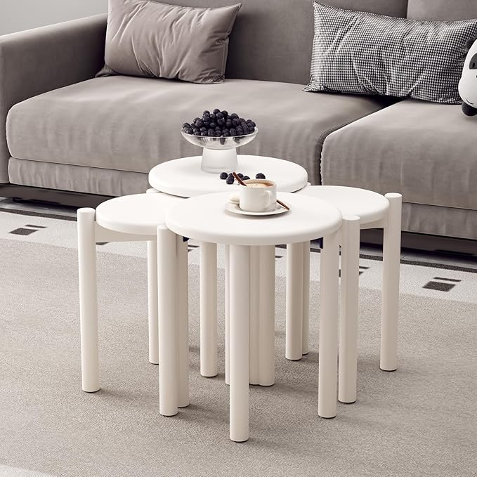 Stackable Stools Set of 4, Wood Stool 18 Inch Stool Stackable Side Tables - Image 6