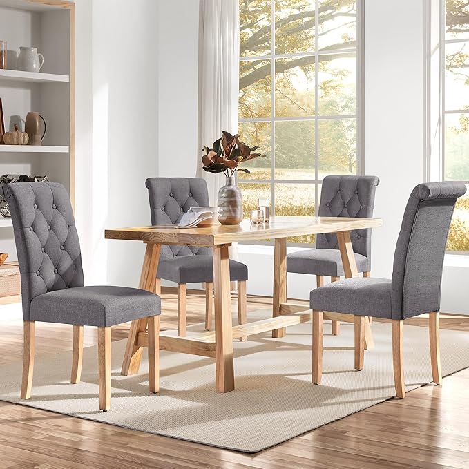Yaheetech Dining Chairs Set of 4 Fabric Upholstered Button Tufted Kitchen Chairs - Image 2