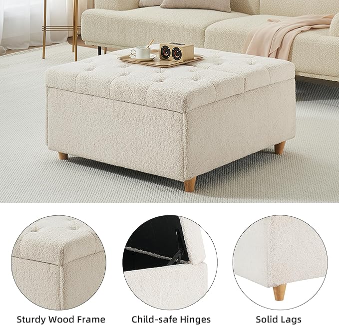 GAOMON Sherpa Storage Ottoman Coffee Table - Image 5
