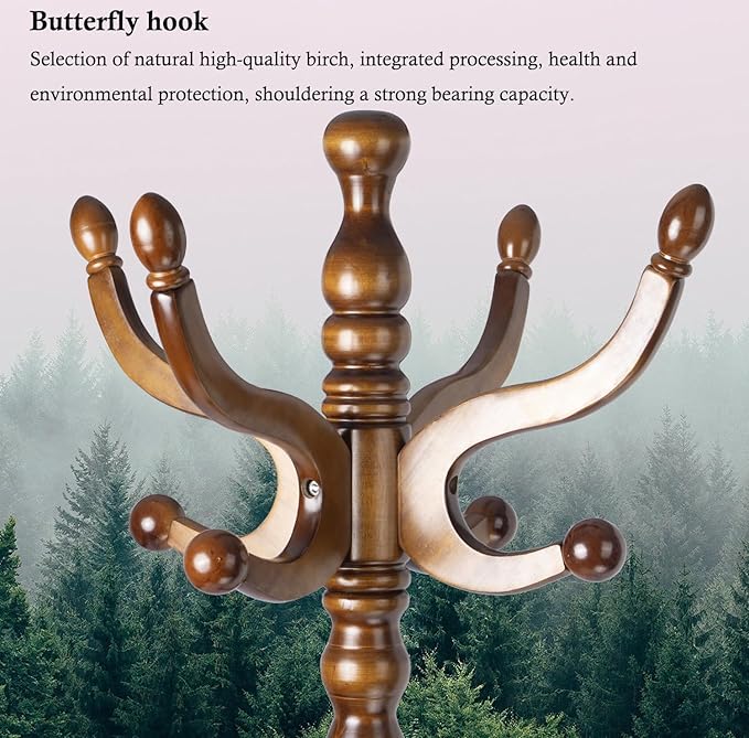 Coat Rack Stand, Solid Wooden Coat Tree - Image 2