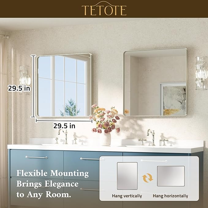 TETOTE Brushed Nickel Bathroom Mirror 30 x 30 Brushed Nickel Metal Framed - Image 7