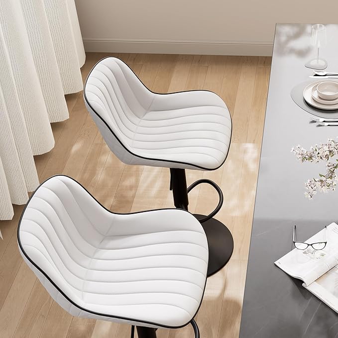 YOUNIKE White Bar Stools Set of 2 Kitchen Counter Height Barstools Upholstered - Image 3