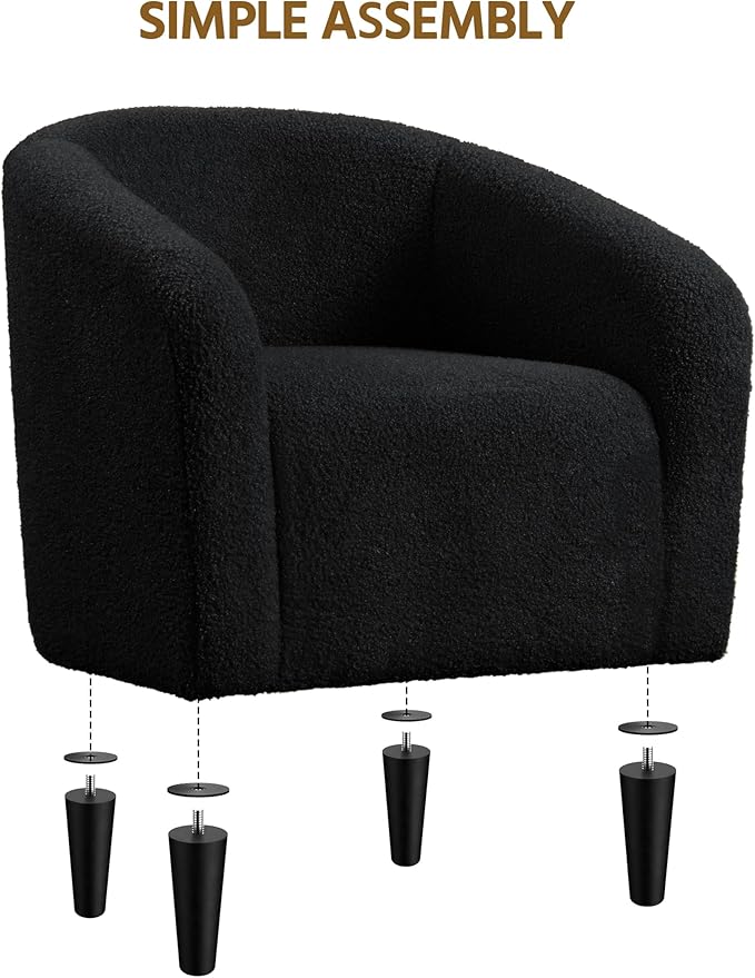 Yaheetech Accent Barrel Chair, Boucle Fabric Club Chair, Furry Sherpa Elegant - Image 9