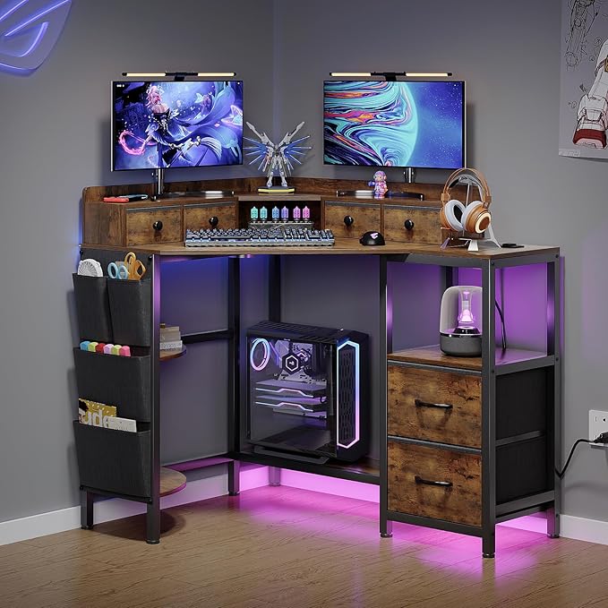 Corner Desk with 6 Fabric Drawers Shelves - Image 4