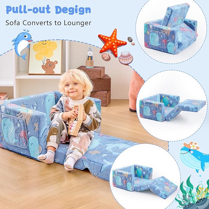 Toddler Chair Comfy, 2-in-1 Soft Toddler Couch Fold Out - Image 3