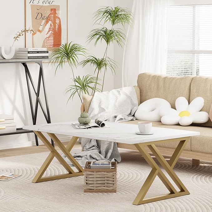 Coffee Table Living Room Table White Center Table, Simple Modern Faux Marble - Image 6