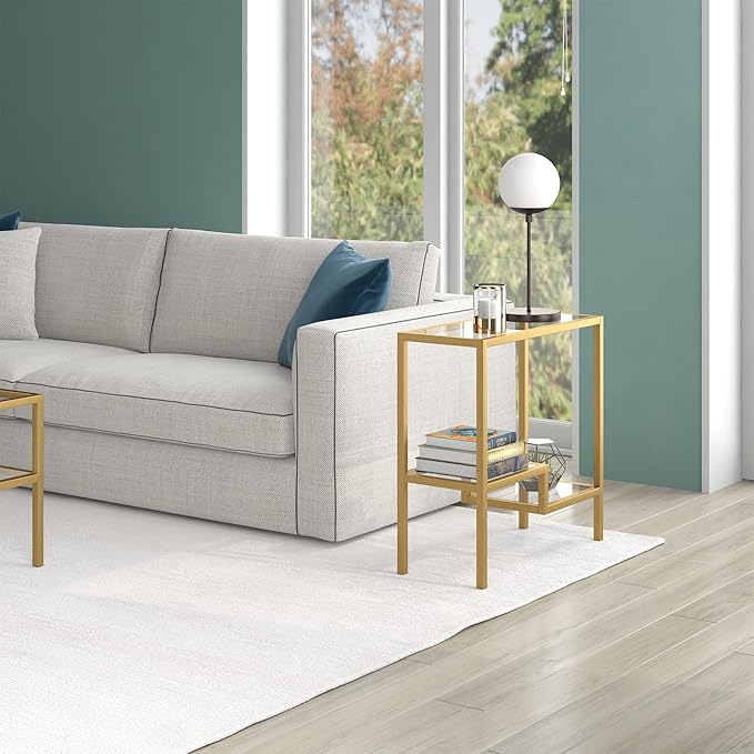 Henn&Hart 24" Wide Rectangular Side Table in Brass, Table - Image 2