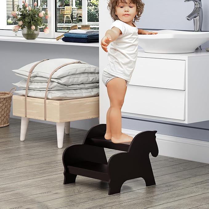Wood Step Stools for Kids, Child Two Step Stool of Horse Shape, Toddler Step - Image 2
