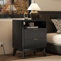 Fluted Nightstand with Charging Station, 19.7 inch Wide End Table with 2 Drawers by LYNCOHOME