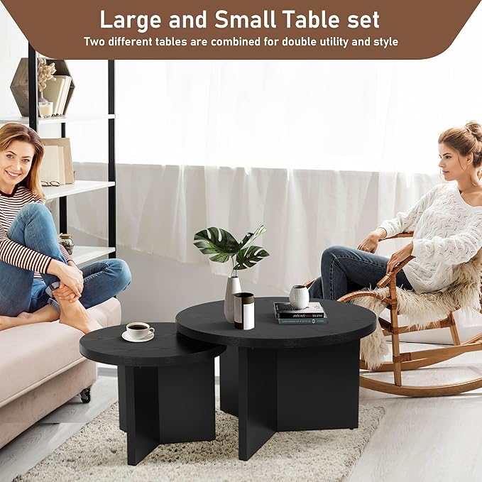 Round Nesting Coffee Tables Set of 2, Modern Stacking Table - Image 6