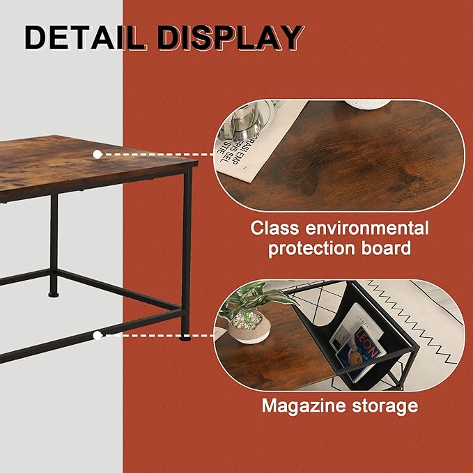 SENIG Brown Rectangle Wood and Metal Coffee Table - Image 4