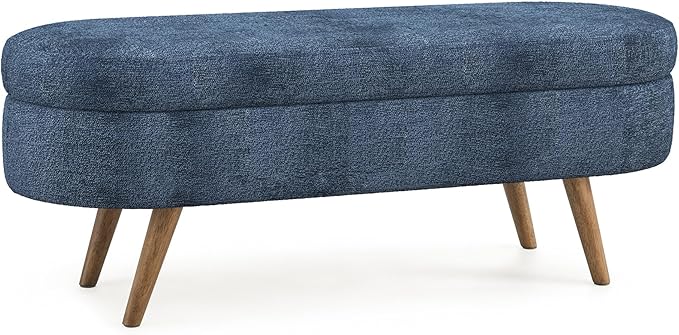 Oval Storage Bench 43.5" Linen Fabric Upholstered Entryway Bench - Image 6