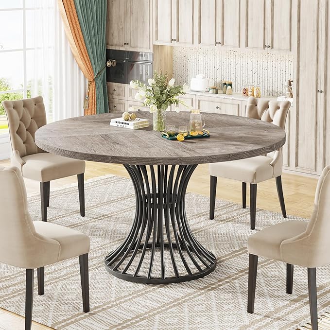 Tribesigns Round Dining Table, 47-Inch Farmhouse Dinning Room Table, Industrial - Image 3