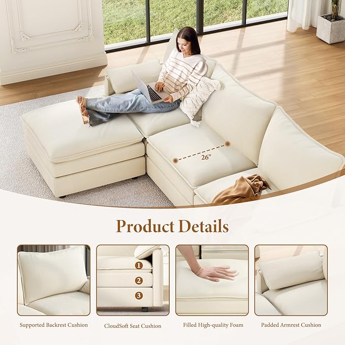 Vesgantti Large Modular Sectional Sofa, Big Comfy Cloud Couch - Image 4