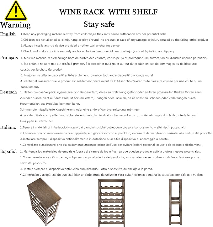24-Bottle Wine Rack, 6 Tier Bamboo Wine Display Storage Shelves - Image 6