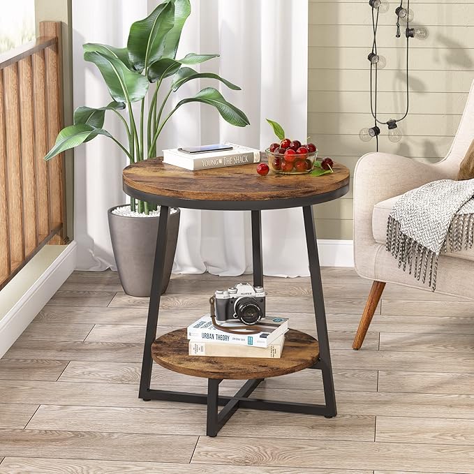 Tribesigns End Table, 2 Tier Round Side Table - Image 3