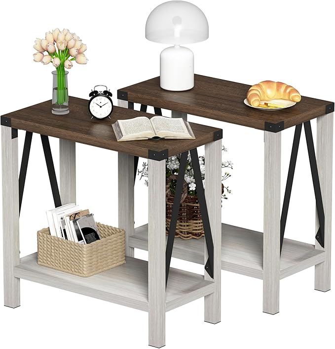 ChooChoo Farmhouse End Table Set of 2, Narrow Side End Table by ChooChoo