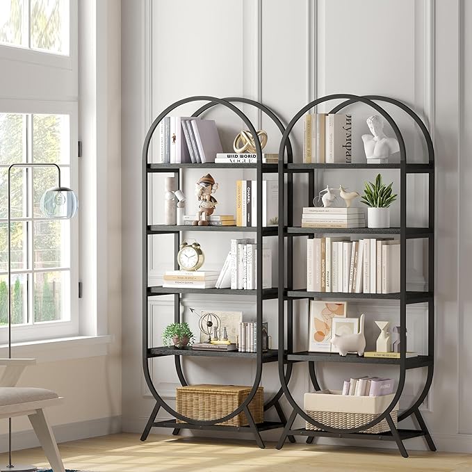 Bookshelf Arched Bookcase, Industrial 5 Tier Open Book Shelves - Image 5