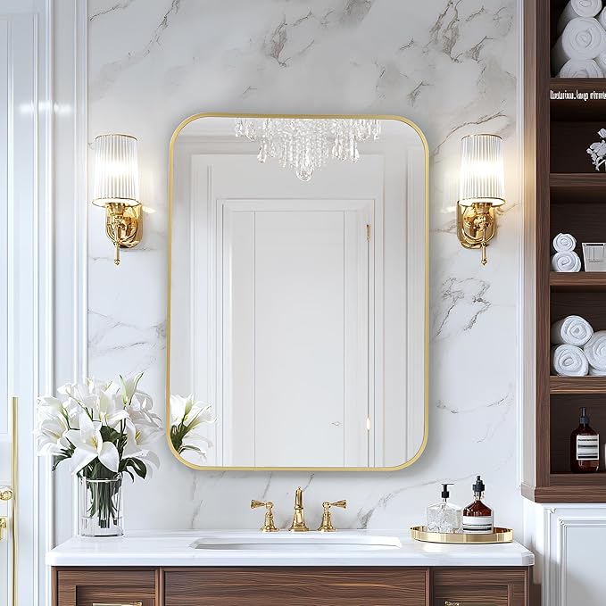 MZON 24x36 Inch Gold Bathroom Mirror – Brushed Gold Rectangular Vanity Mirror - Image 2