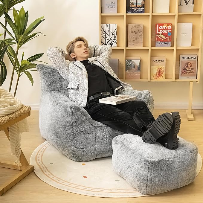 Bean Bag Chair with Ottoman, Armrest Bean Bag Chairs with Filler, Ultra Soft - Image 4