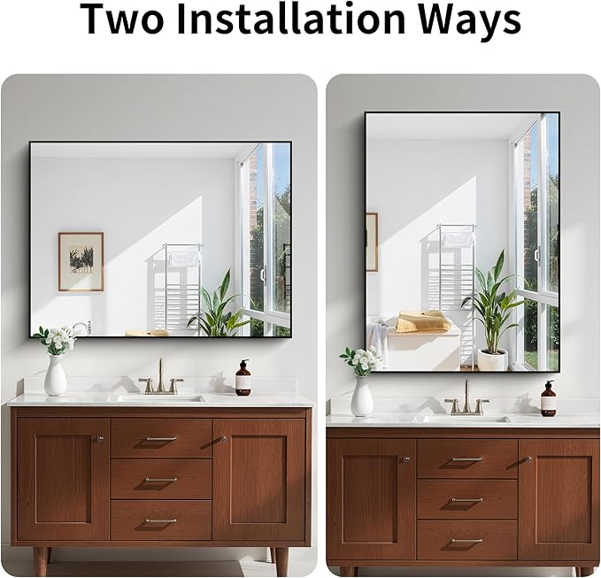 KOCUUY Bathroom Mirror Black, 48x36 inch Rectangle Wall Mirror - Image 8