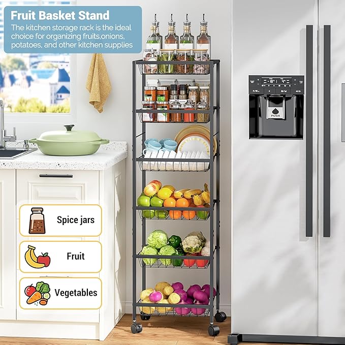Fruit Vegetable Basket for Kitchen, 6 Tier Fruit and Vegetable Storage Cart - Image 2