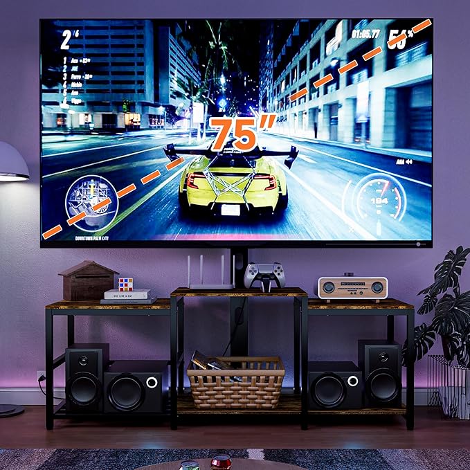 Aquzee TV Stand with Mount for up to 75 inch with Power Outlet, 58”W Wood - Image 2