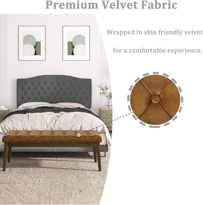 End of Bed Bedroom Bench, Faux Leather Upholstered Tufted Bench - Image 6