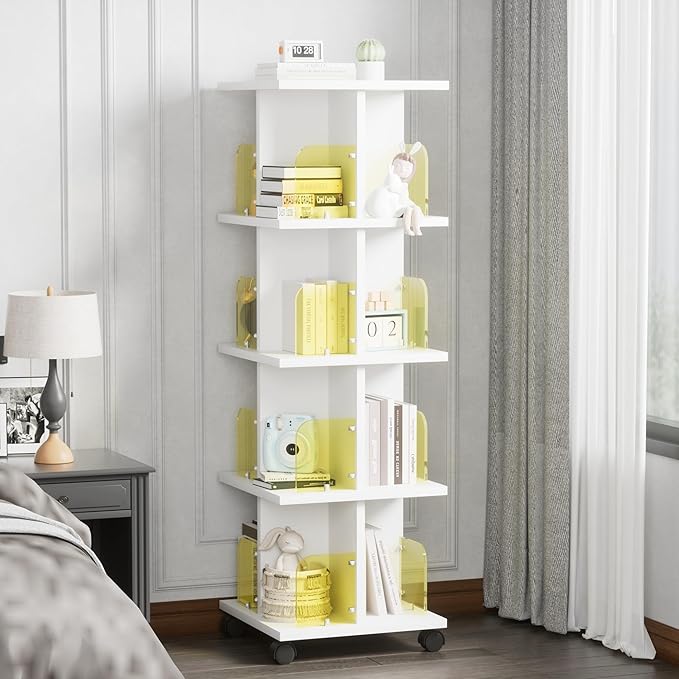VECELO 4-Tier Rotating Bookshelf, Modern Swivel Bookcase - Image 5