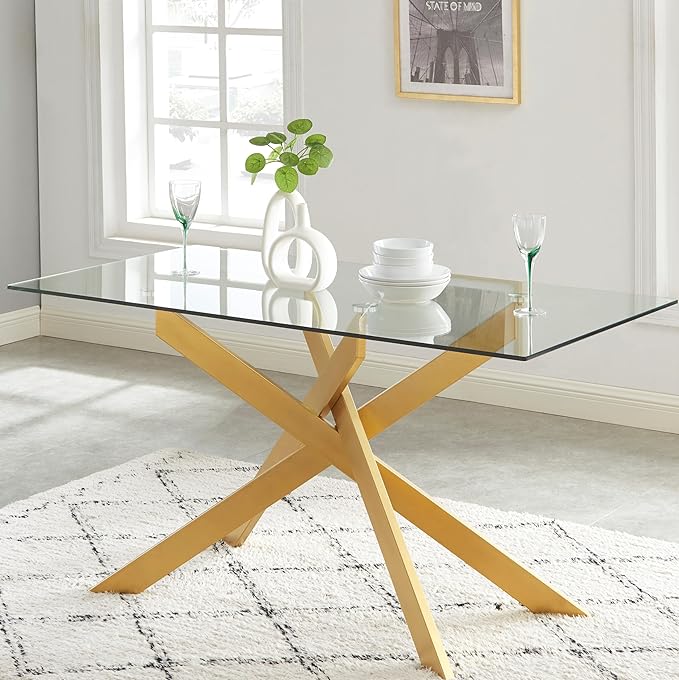 Edwin's Choice 58.5” Rectangle Glass Dining Table, Tempered Glass Table Top and by EdwinsChoice-ModernFurniture