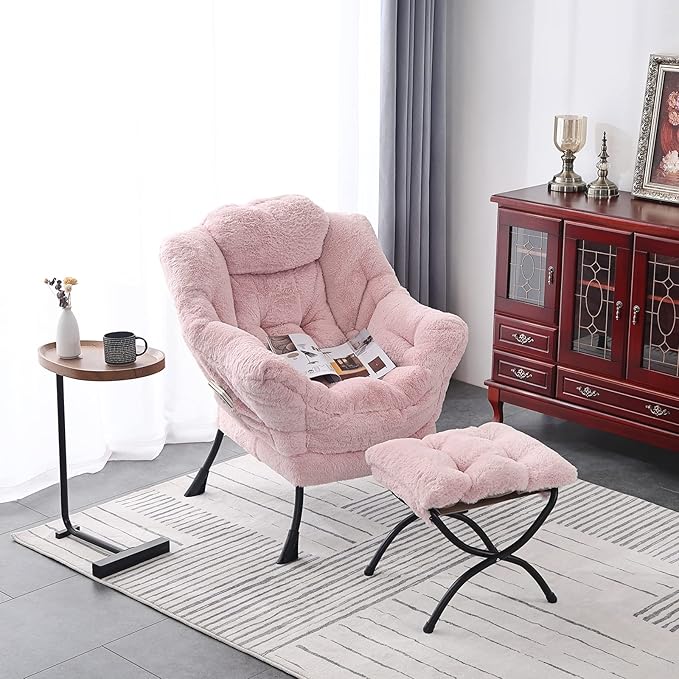 LITA Lazy Chair with Ottoman, Modern Accent Leisure Upholstered Sofa, - Image 5