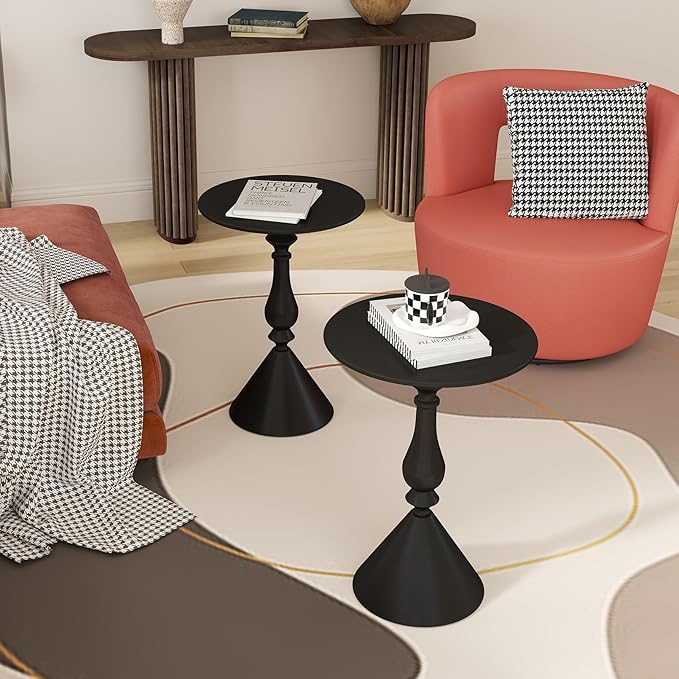 Benkyo Living Room Side Tables Set of 2 Black Round Small End Tables livingroom - Image 7