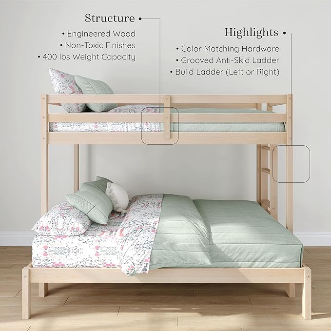 Grain & Grove Bear Twin Over Full Bunk Bed, Sturdy Bunk Bed Frame - Image 4