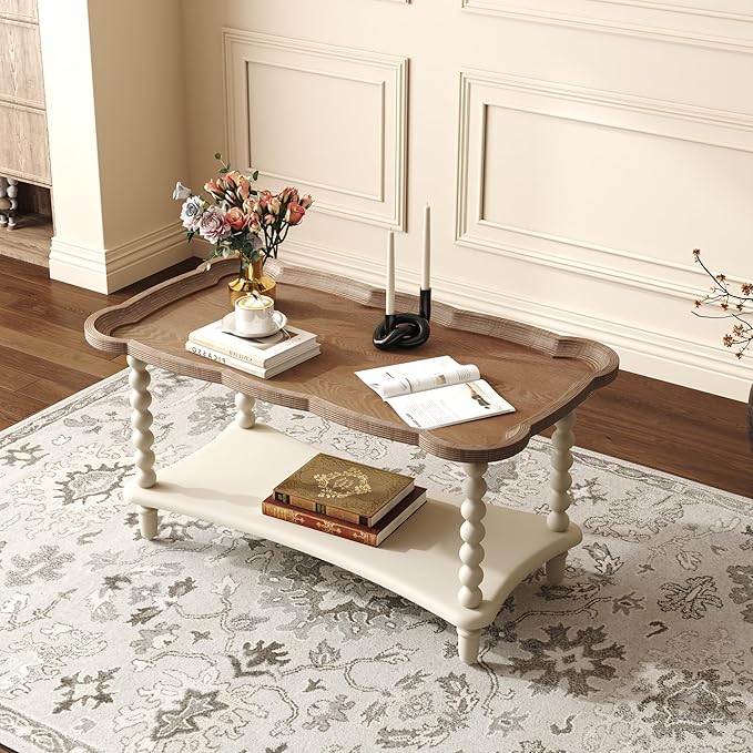 Function Home Farmhouse Coffee Table, Rustic White French Country Center Table - Image 4